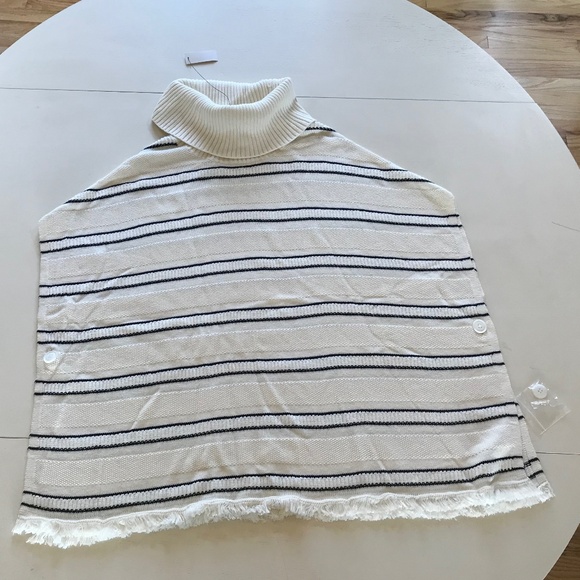 NWT TALBOTS COWL NECK SWEATER STRIPE PONCHO - Picture 3 of 13